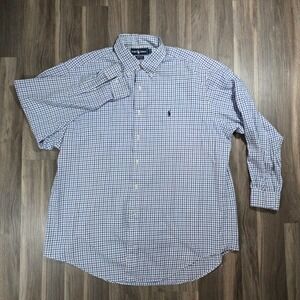 Ralph Lauren Yarmouth Mens 17-34 Blue Check Cotton Button Down Shirt Long Sleeve